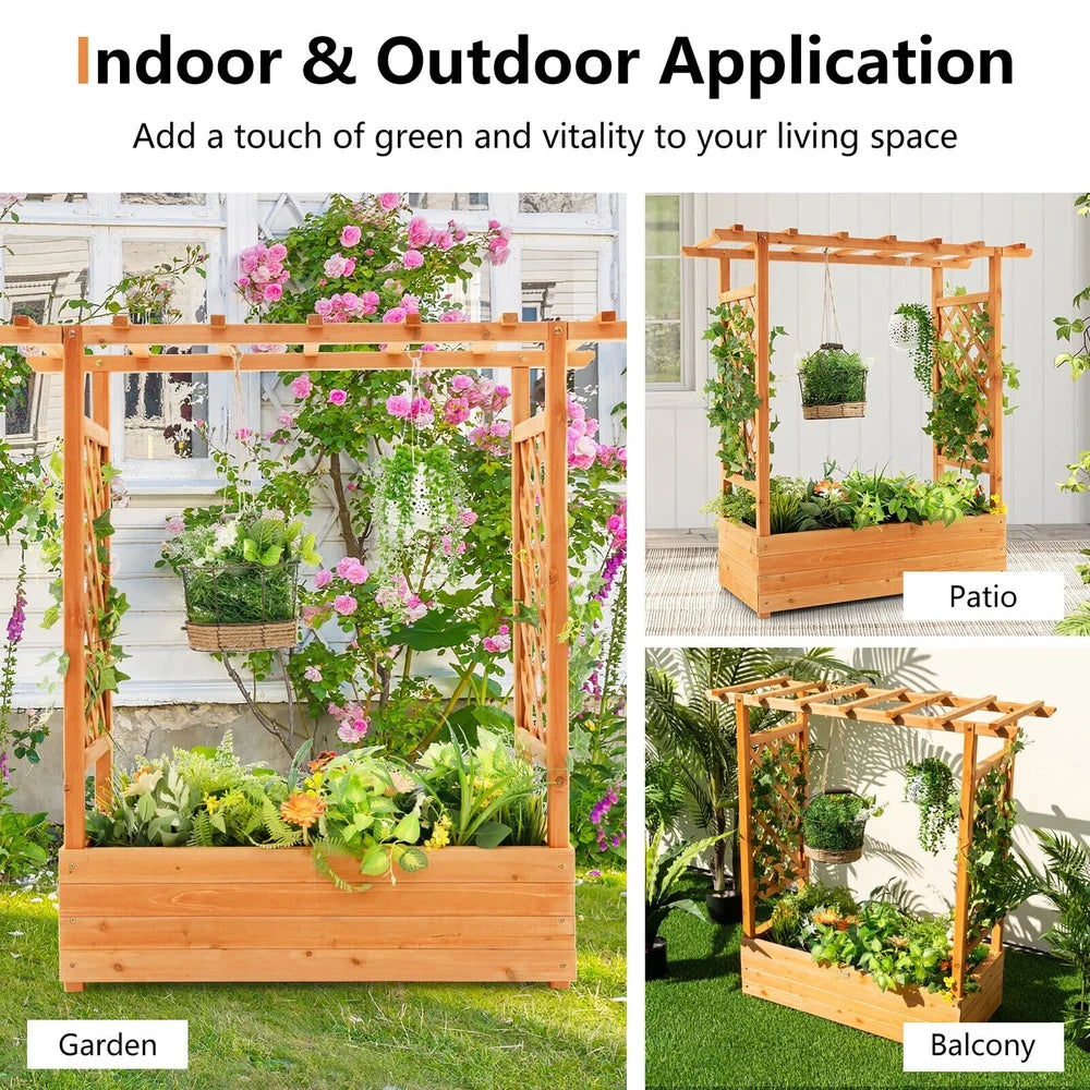 XMSJ Raised Garden Bed Planter With Trellis Drainage