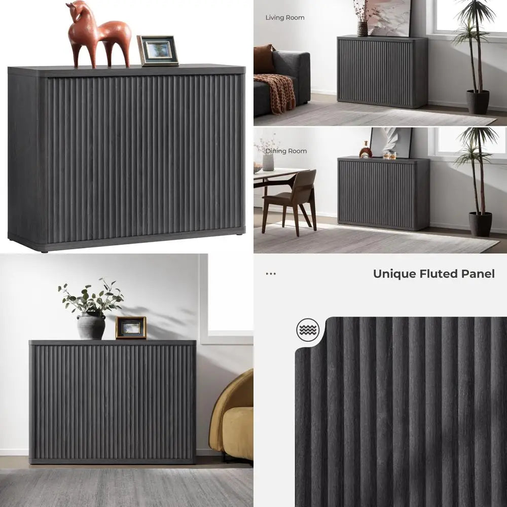 Charge Three Door Buffet Cabinet With Fluted Design And Four Adjustable Shelves For Media Console