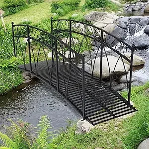 Garden Metal Bridge With Gate And Patterned Siderails