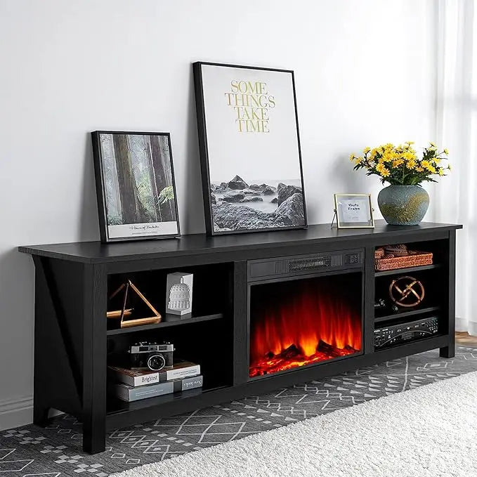 XMSJ Fireplace TV Stand with Electric Fireplace and Wood Texture