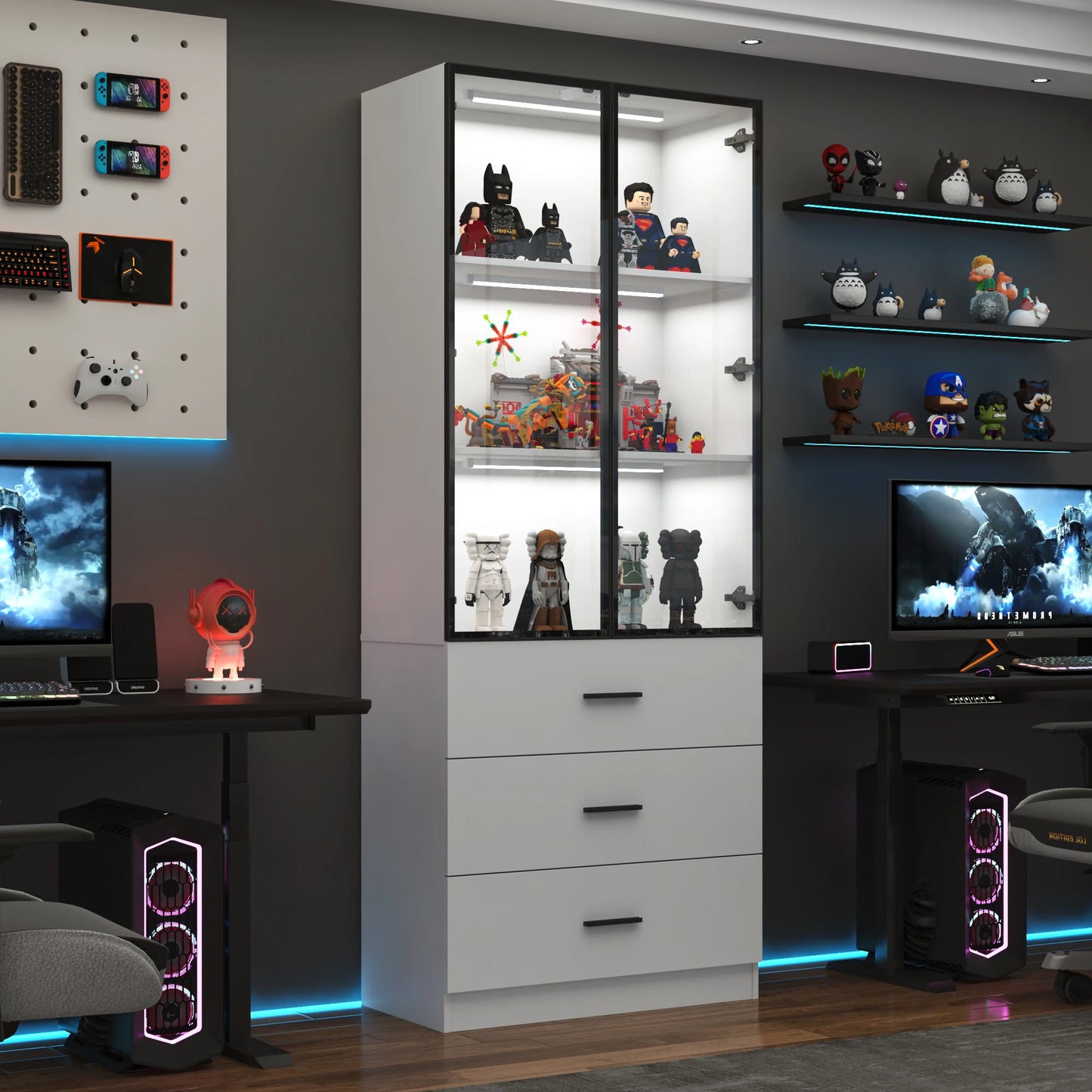 QiaoShiRen Modern Display Cabinet With LED Lights And Glass Doors