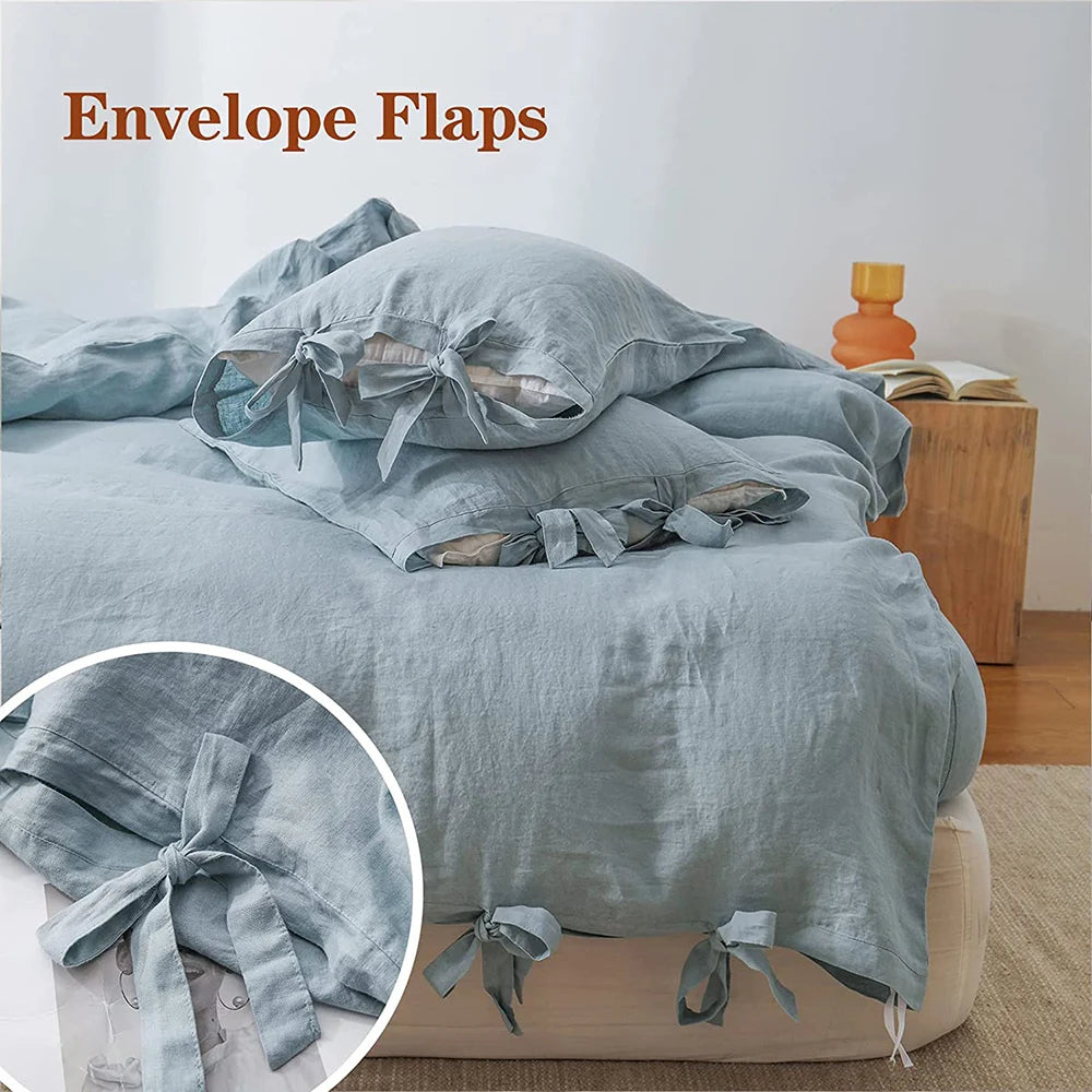 Simple Opulence Linen Bedding Set 3Pcs Flax Breathable