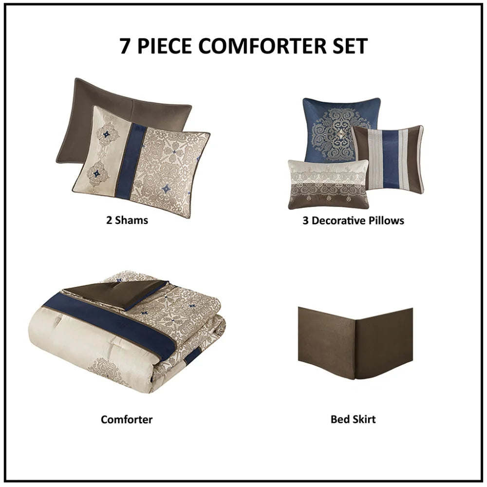 Hong Kong Craft of Weaving 7 Piece Jacquard Comforter Set