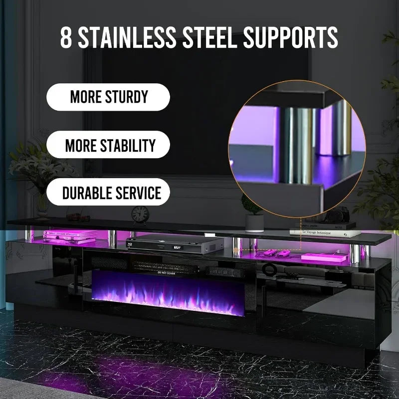 XMSJ Modern Electric Fireplace TV Stand With LED Flame