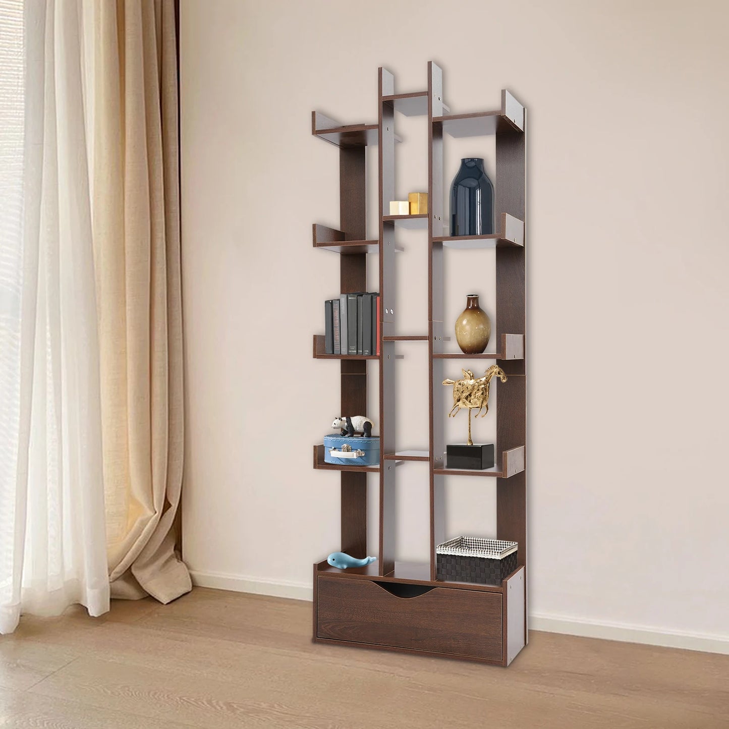 Bymaocar 15-Compartment Bookcase With Cabinet For Office