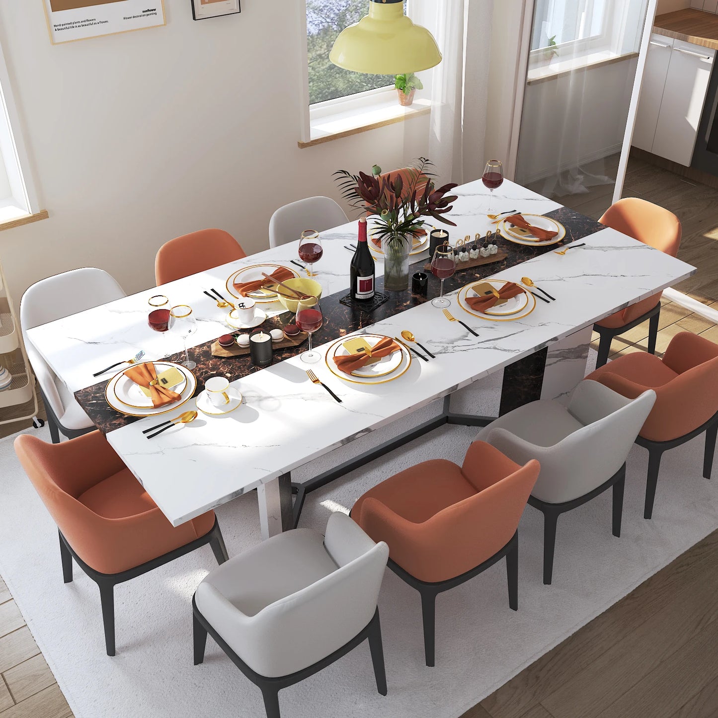 Warm Welcome Decor Dining Table Wood Tabletop Metal Legs