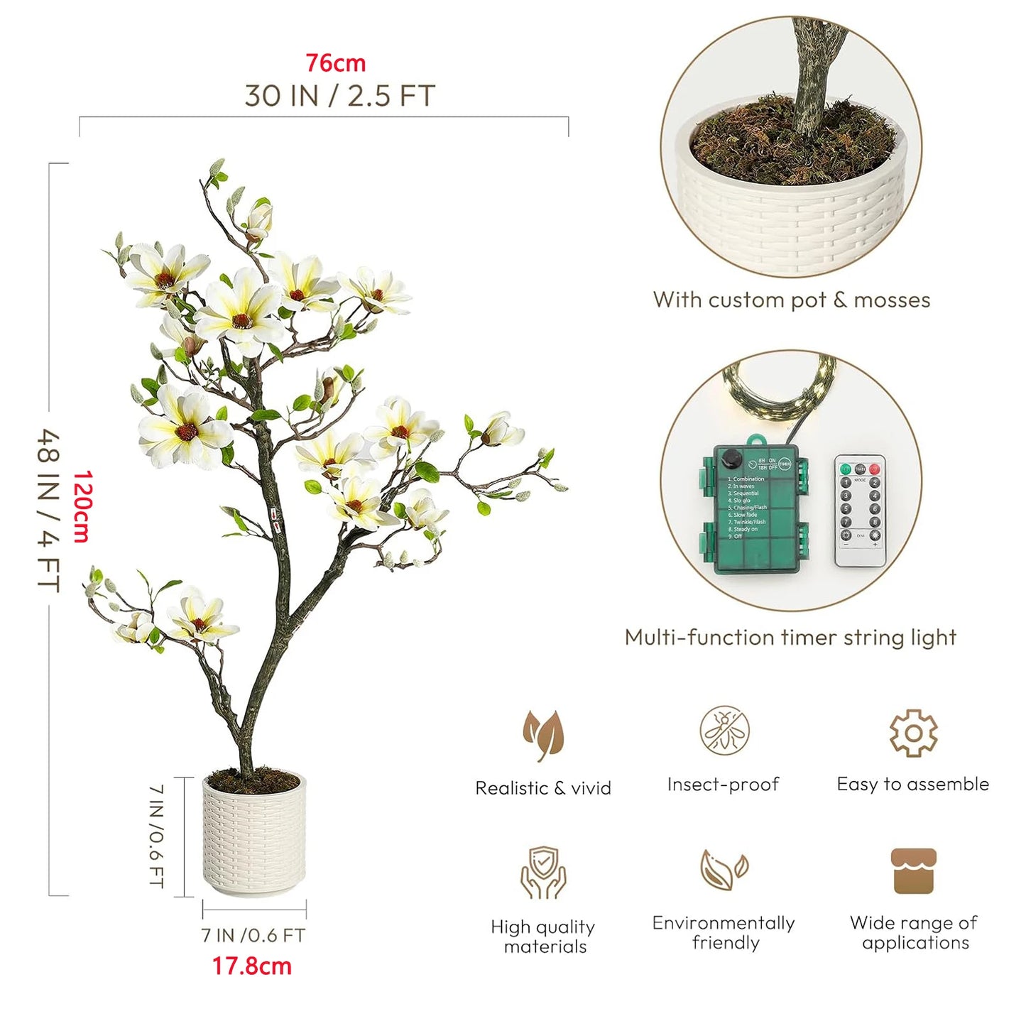 Guangdong Artificial Magnolia Plant With LED Light For Decor