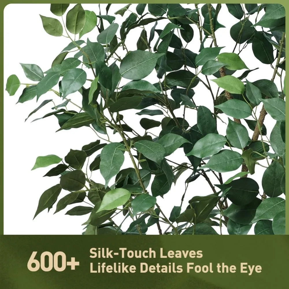 Artificial Ficus Tree With Planter And Silk Leaves Indoor