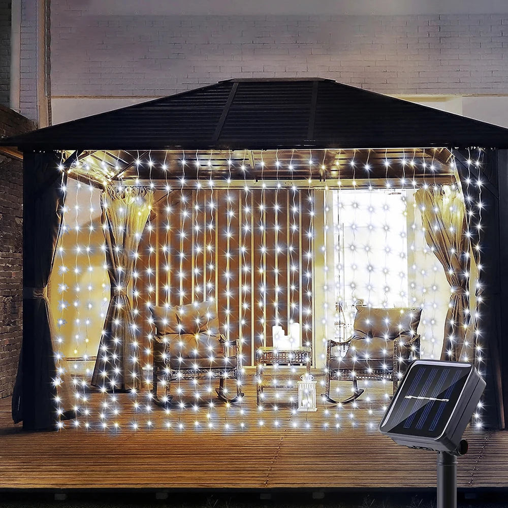 WELPUR Solar Curtain Lights Outdoor 8 Modes Garden Decor