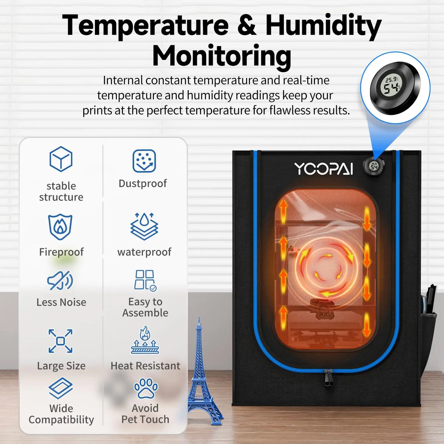 Yoopai 3D Printer Enclosure with LED Light and Ventilation Kit