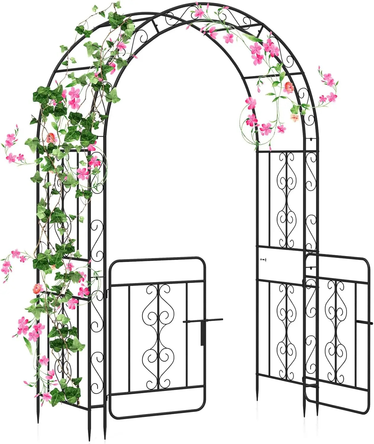 ZUIYU Garden Arbor With Gate Heavy Duty Metal Arch Trellis
