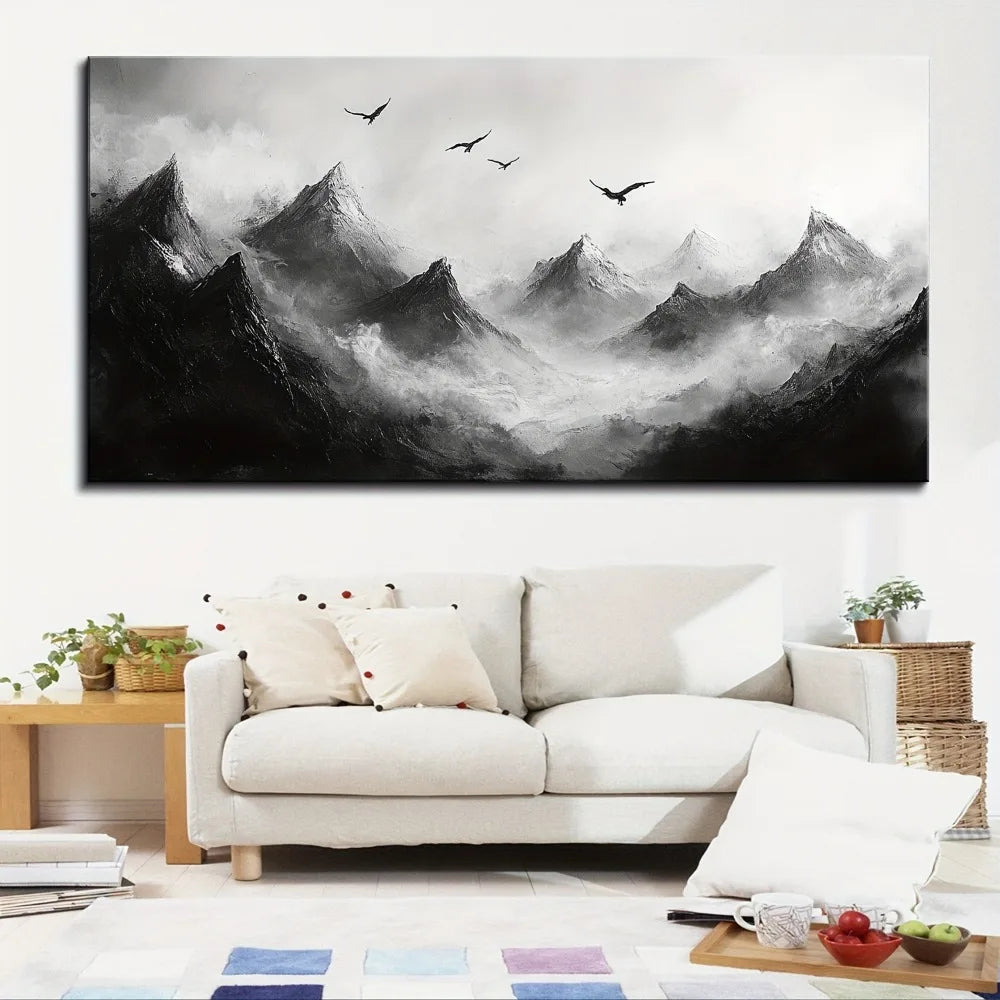 Hign-concerned Pine Solid Wood Frame Mountain Canvas Mural