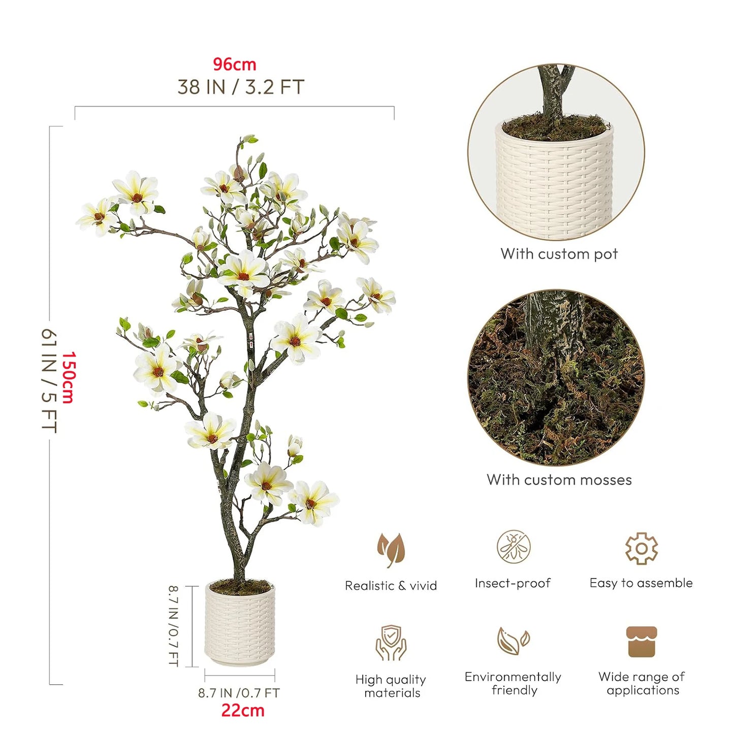 Guangdong Artificial Magnolia Plant With LED Light For Decor