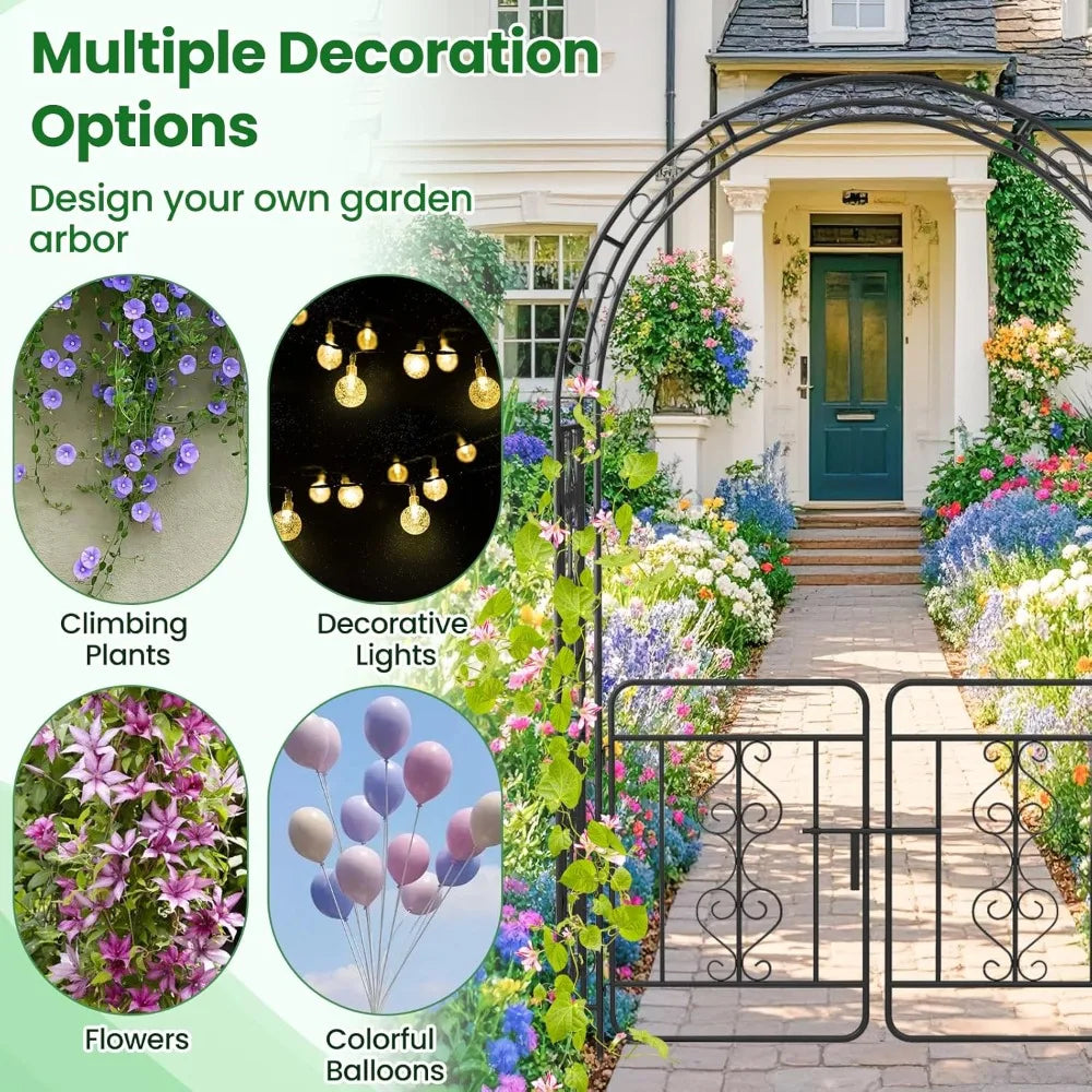 ZUIYU Garden Arbor With Gate Heavy Duty Metal Arch Trellis