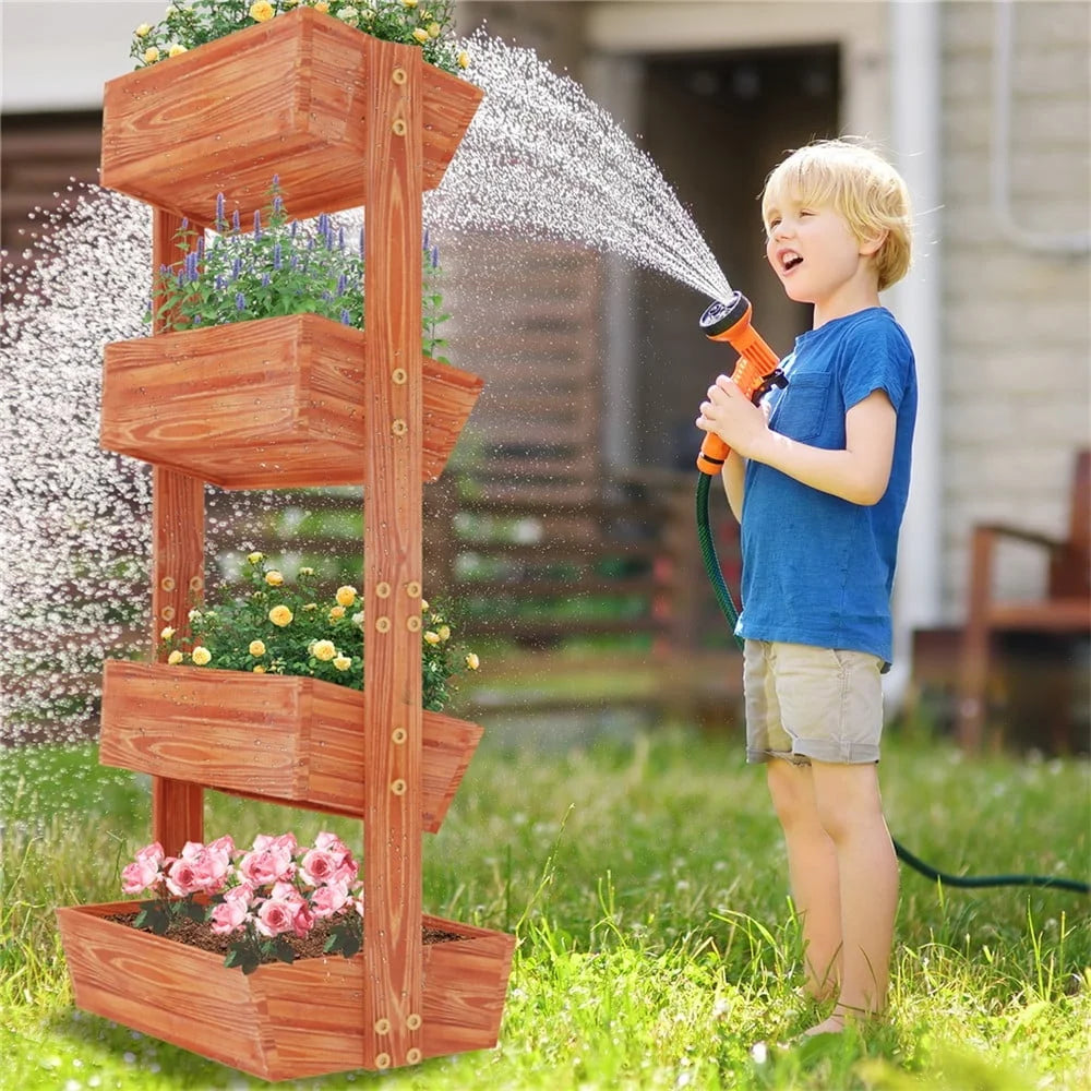 XMSJ Four Tiers Vertical Raised Garden Bed Wood Planter Box