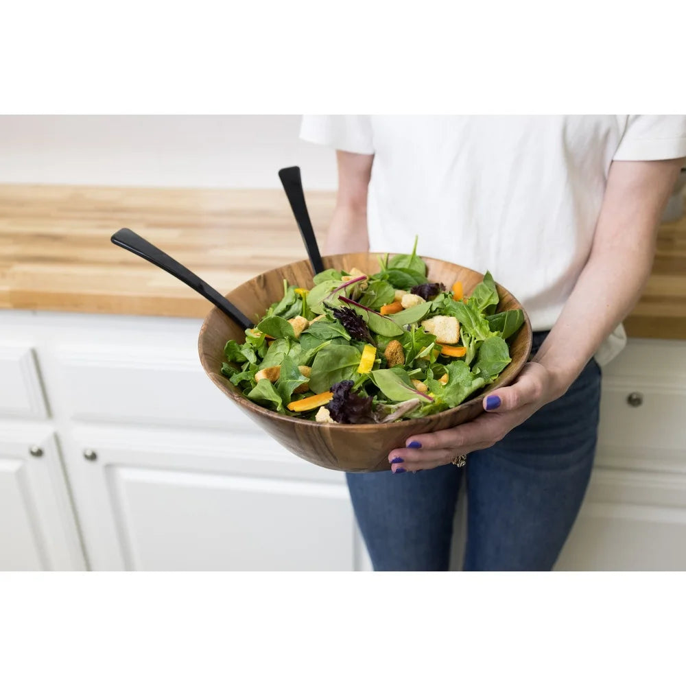 Natural Acacia Wood Large Serving Bowl Angled Design Kitchen Dining Decor Fruit Salad Display Durable Easy Clean Gift Idea