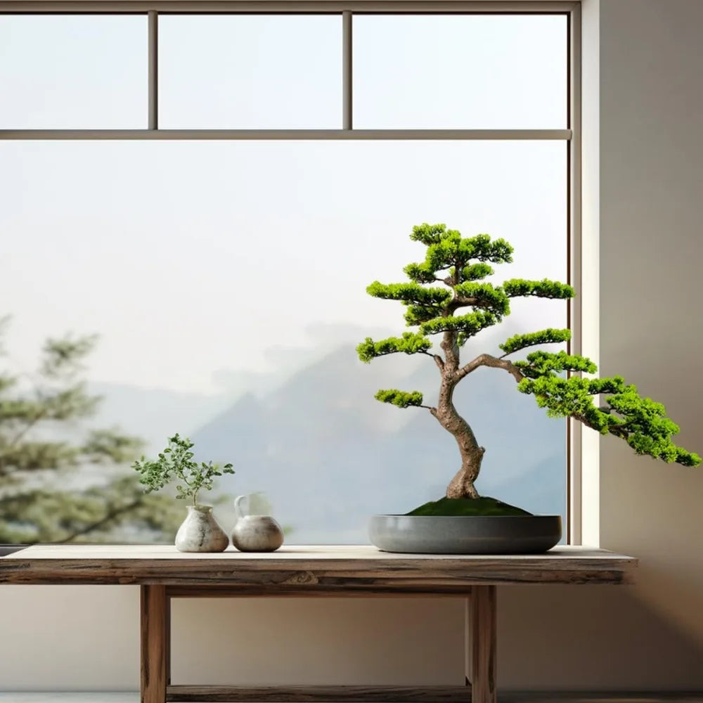 Artificial Bonsai Tree Juniper Faux Plant with Ceramic Pot