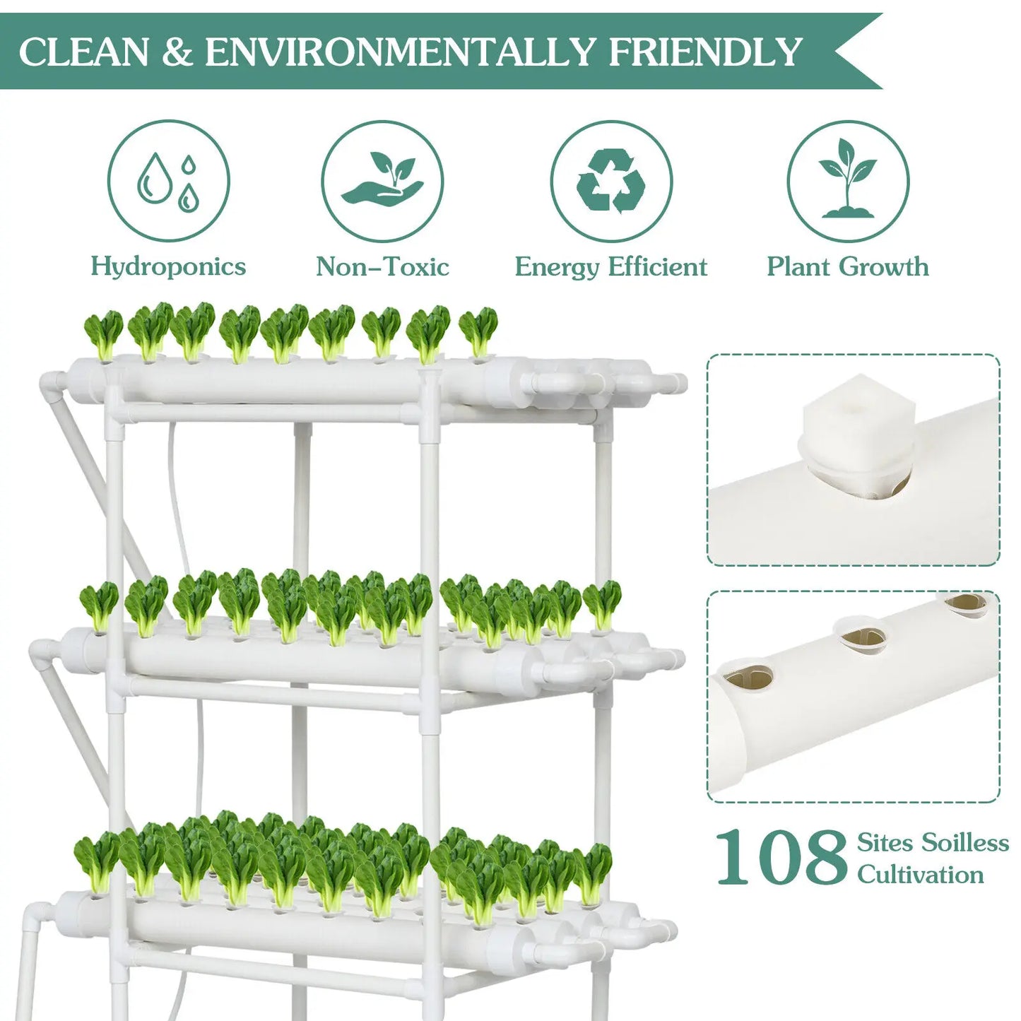 BHTNYOOM Hydroponics System 3 Layer 108 Planting Holes Kit