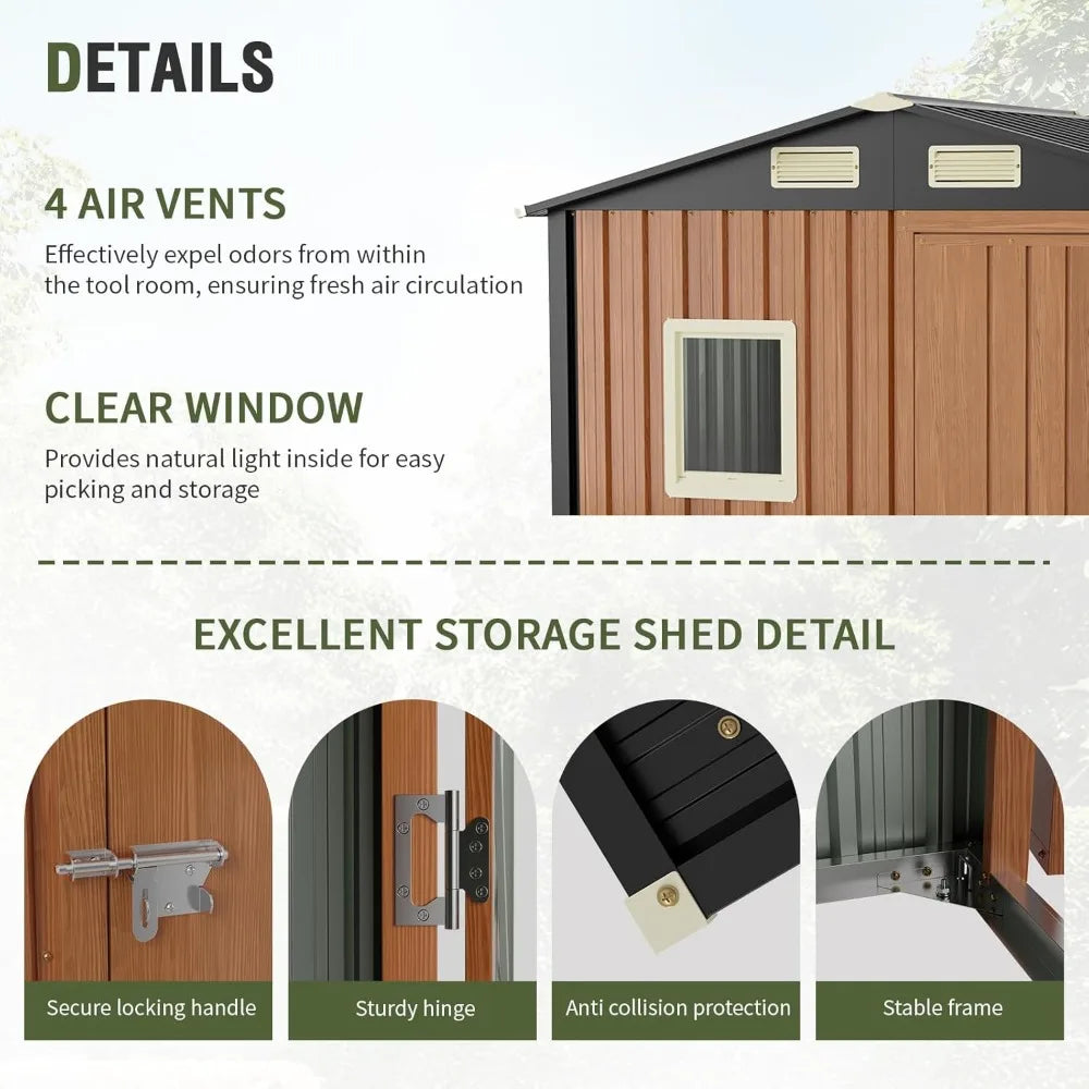 Outdoor Metal Garden Shed With Window Lockable Door