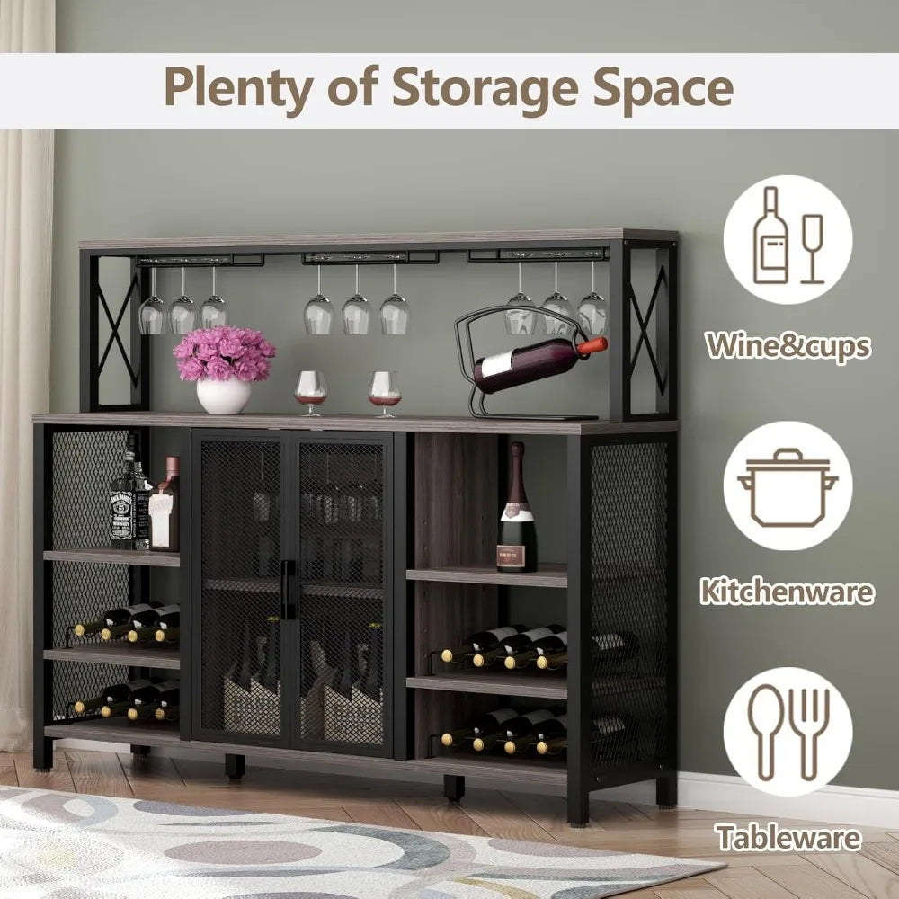 Color Bar Cabinet With Wine Rack And Glass Holder