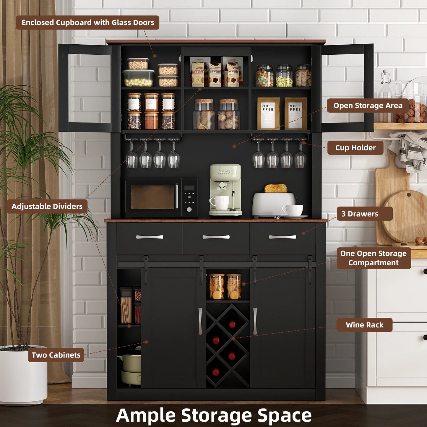 VOWNER Farmhouse Bar Cabinet Sliding Barn Doors Wine Racks