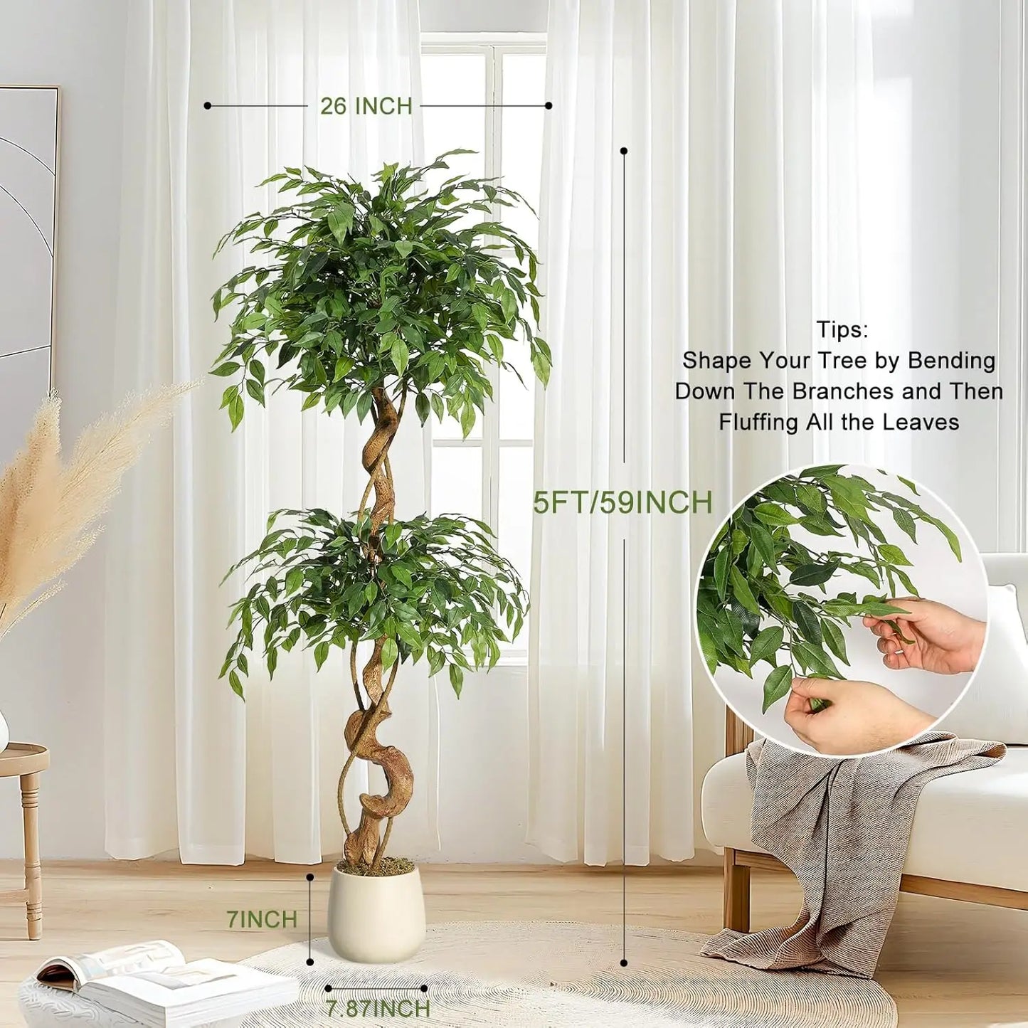 TWISTER.CKCN Ficus Tree Artificial Indoor Faux Green Plant