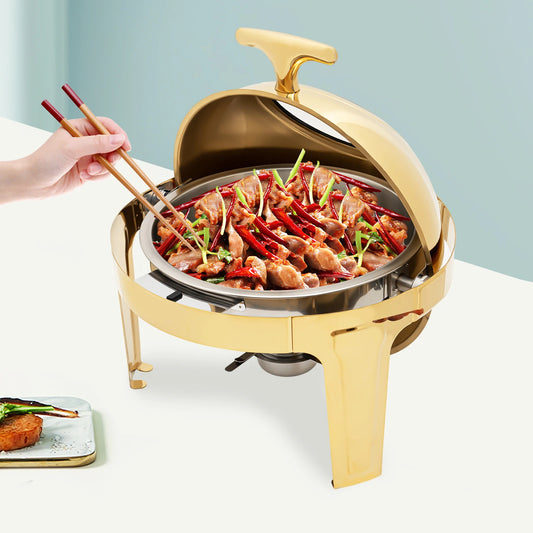6L Round Chafing Dish Buffet Set Buffet Warmers Set Roll Top Stainless Steel Buffet Warmer for Hotel Wedding Party Banquets