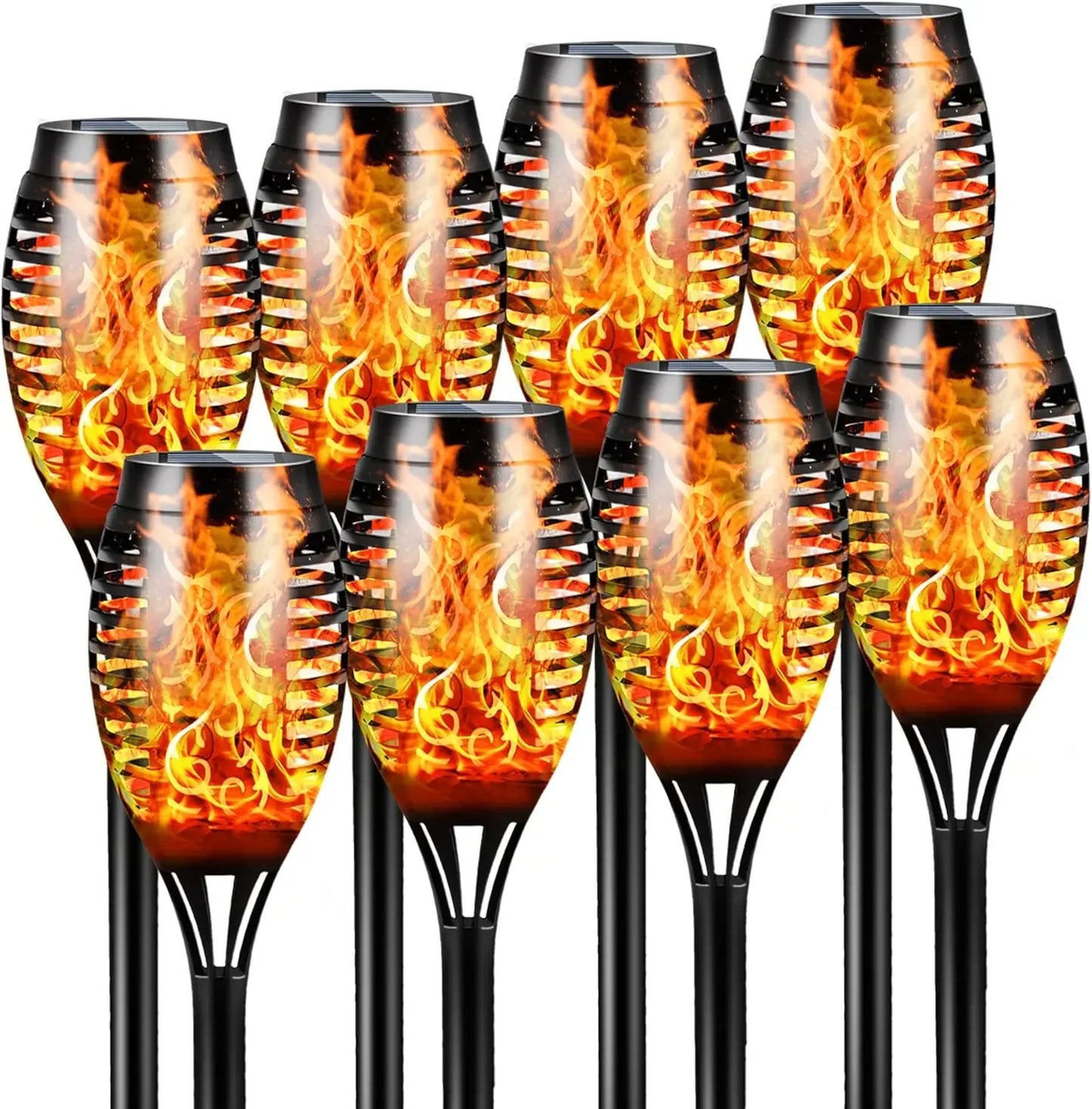 SZRSTH 12LED Solar Tiki Torches with Flickering Flame Design