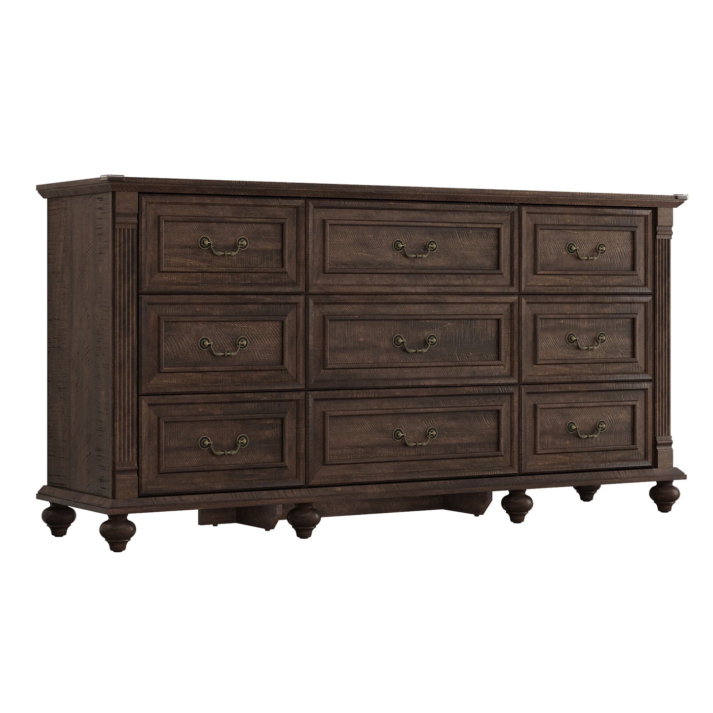 Farmhouse 9 Drawers Dresser for Bedroom with 6 Gourd Feet and Roman column decor, 63in Wide Wood Country Rustic Chest of Drawers