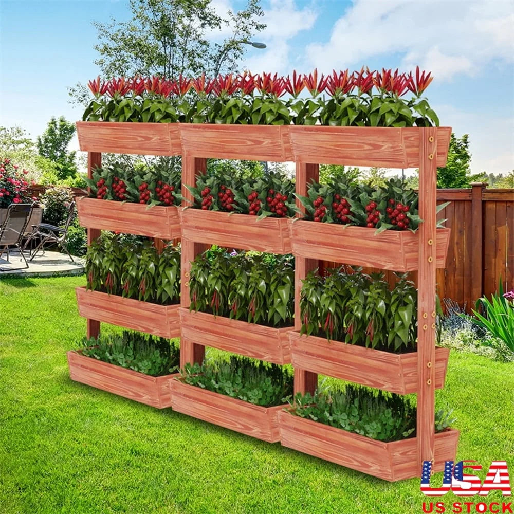 XMSJ Four Tiers Vertical Raised Garden Bed Wood Planter Box