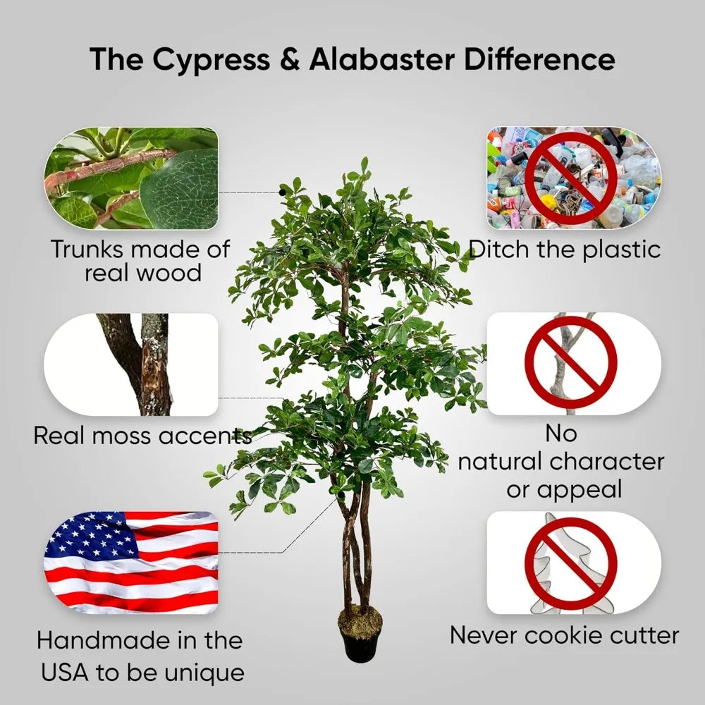Cypress Alabaster Leaf Artificial Tree With Wood Trunks