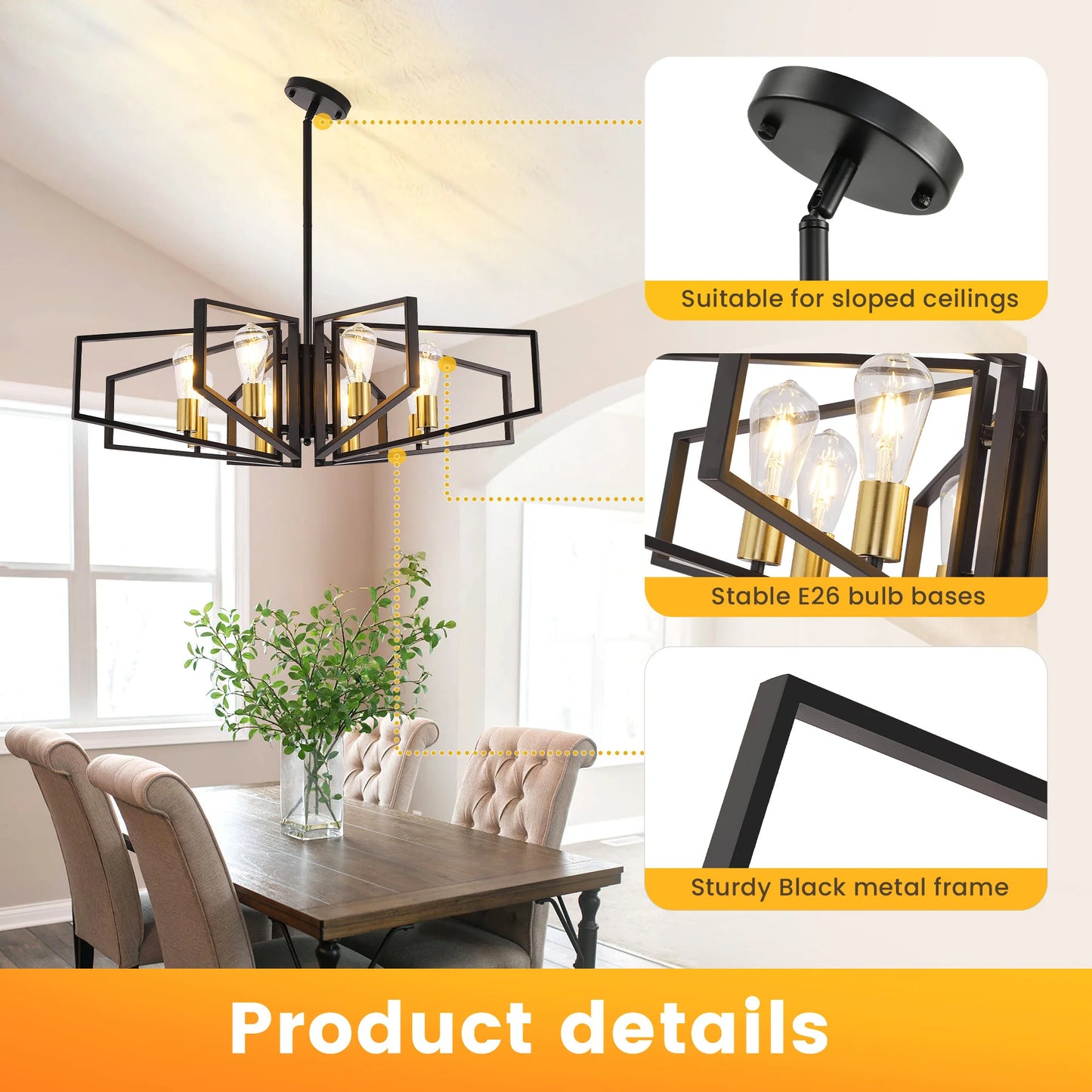 Geometric Eight Light Chandelier With Adjustable Height