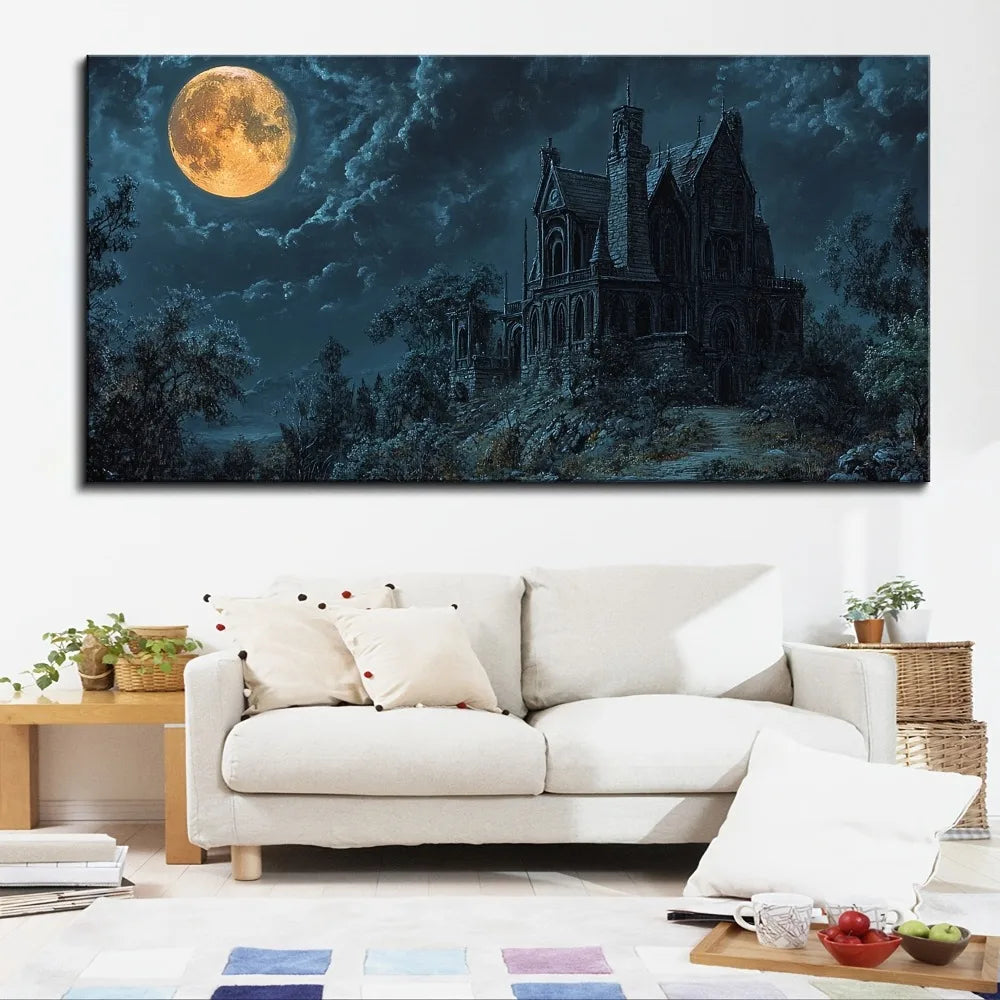 Hign Concerned Halloween Horror Old House Canvas Art Decor