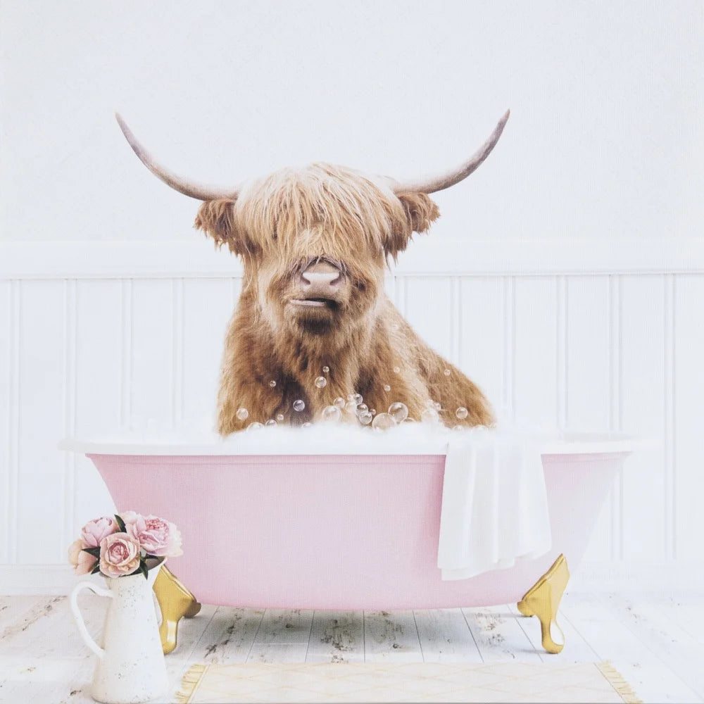 Highland Cow Framed Canvas Art Cute Wall Decor Gift Idea