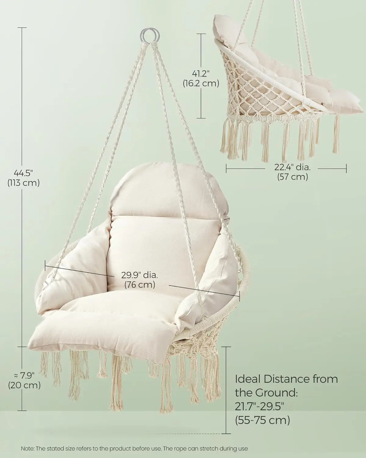 Folded Hanging Chair Hammock With Thick Cushion For Bedroom Patio