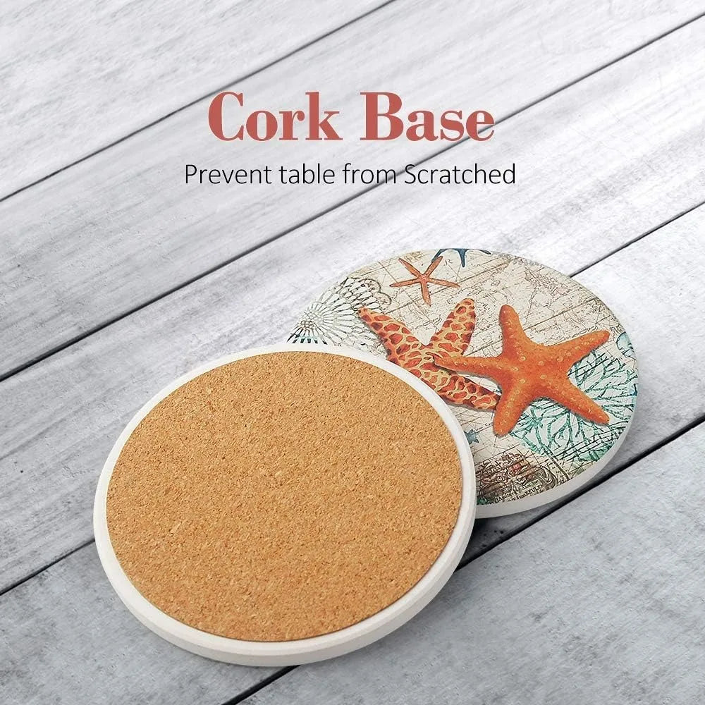 Warm Welcome Decor Absorbing Stone Ocean Coasters Set Of 8