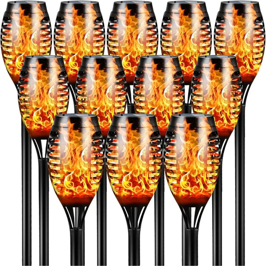 SZRSTH 12LED Solar Tiki Torches with Flickering Flame Design