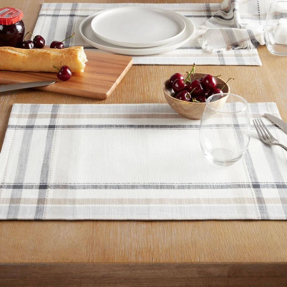 Warm Welcome Decor Cotton Plaid Fabric Placemat Dining Table