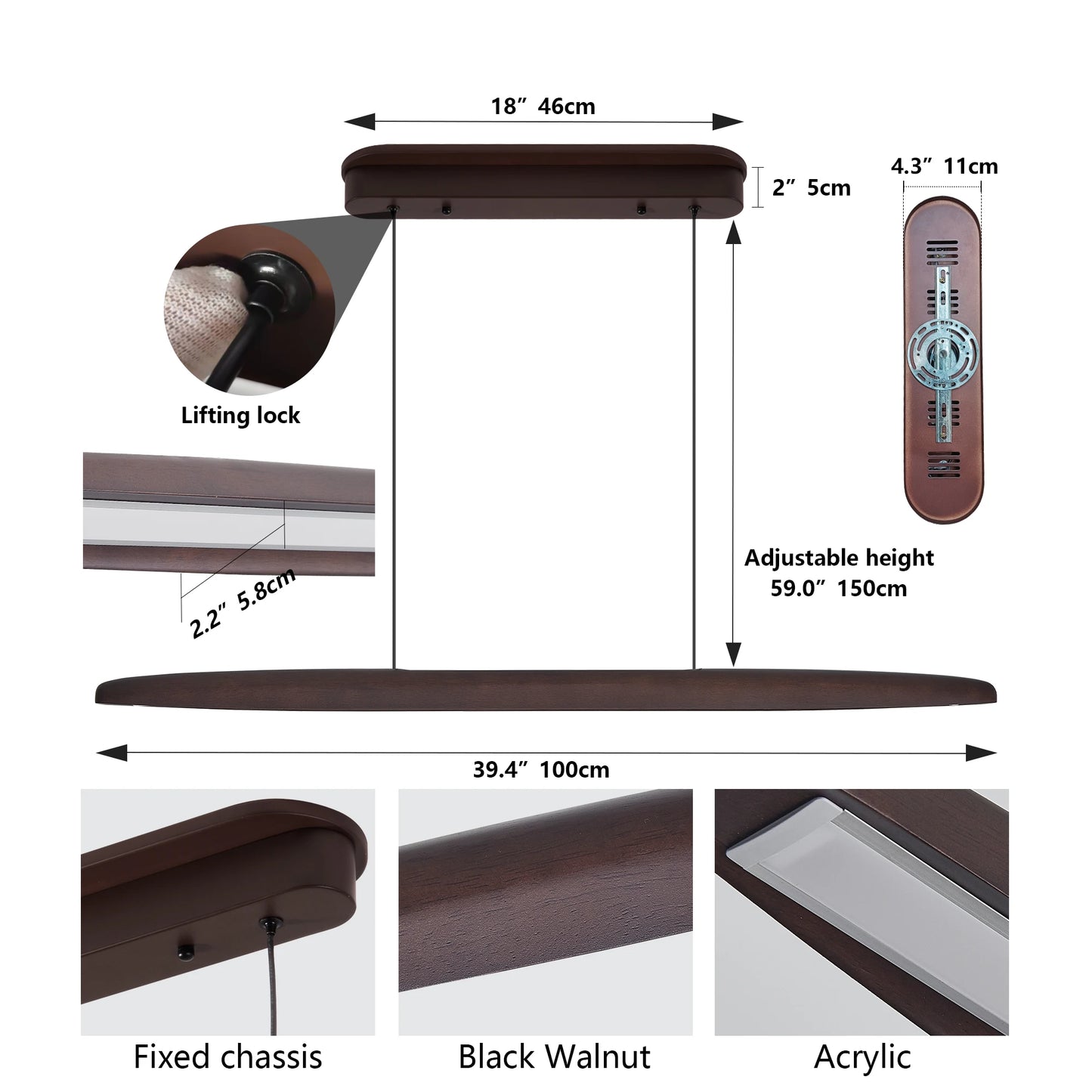 ARLGSITE Streamline Dimmable Wooden Pendant Light Fixture