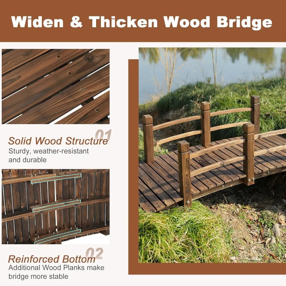 Fir Wood Garden Bridge Arc Footbridge With Safety Railings