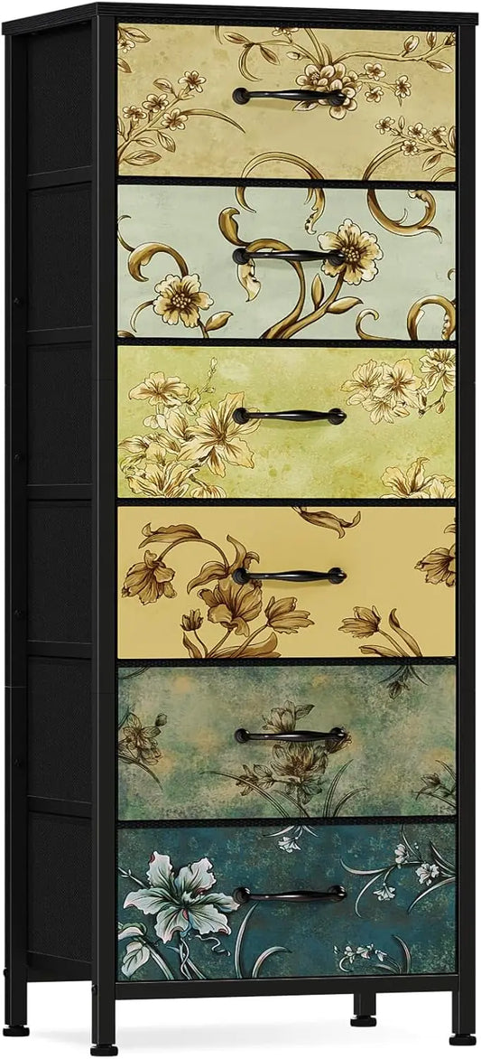 Vertical Dresser for Bedroom, Tall Skinny Storage Tower with 5 Fabric Drawers, Chest of Drawers for Living Room, Dorm, Entryway,