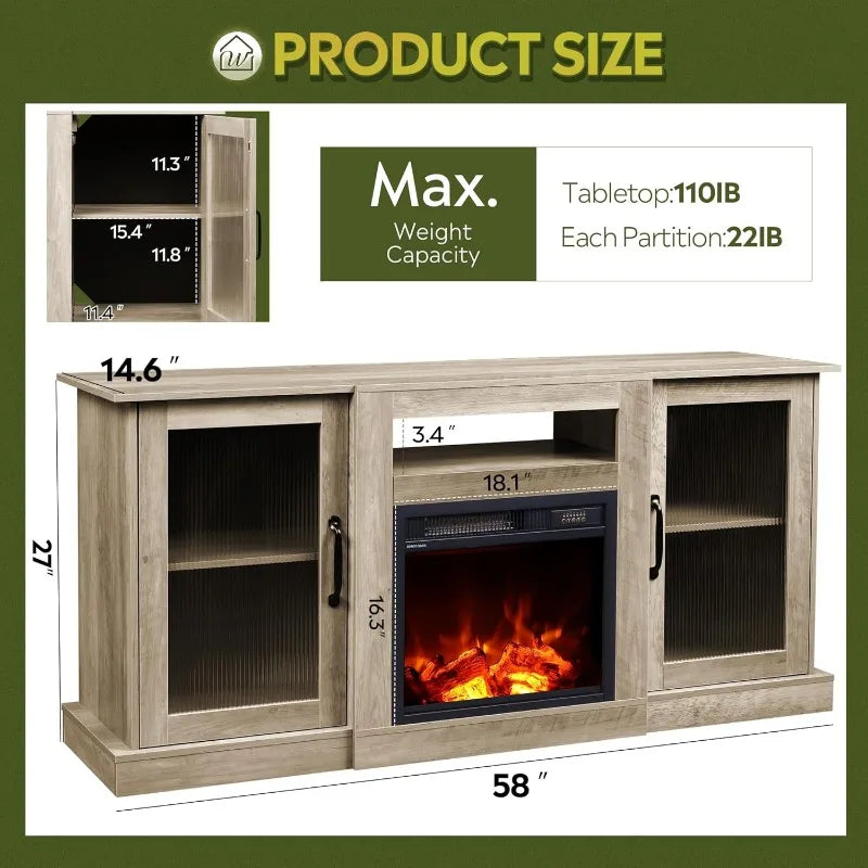 XMSJ Fireplace TV Stand with Built-In Electric Heater Console