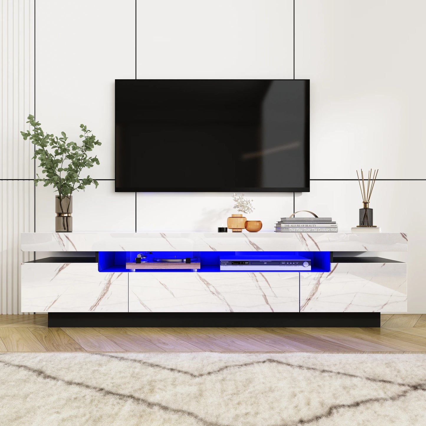 QiaoShiRen Modern LED TV Stand for Living Room Entertainment