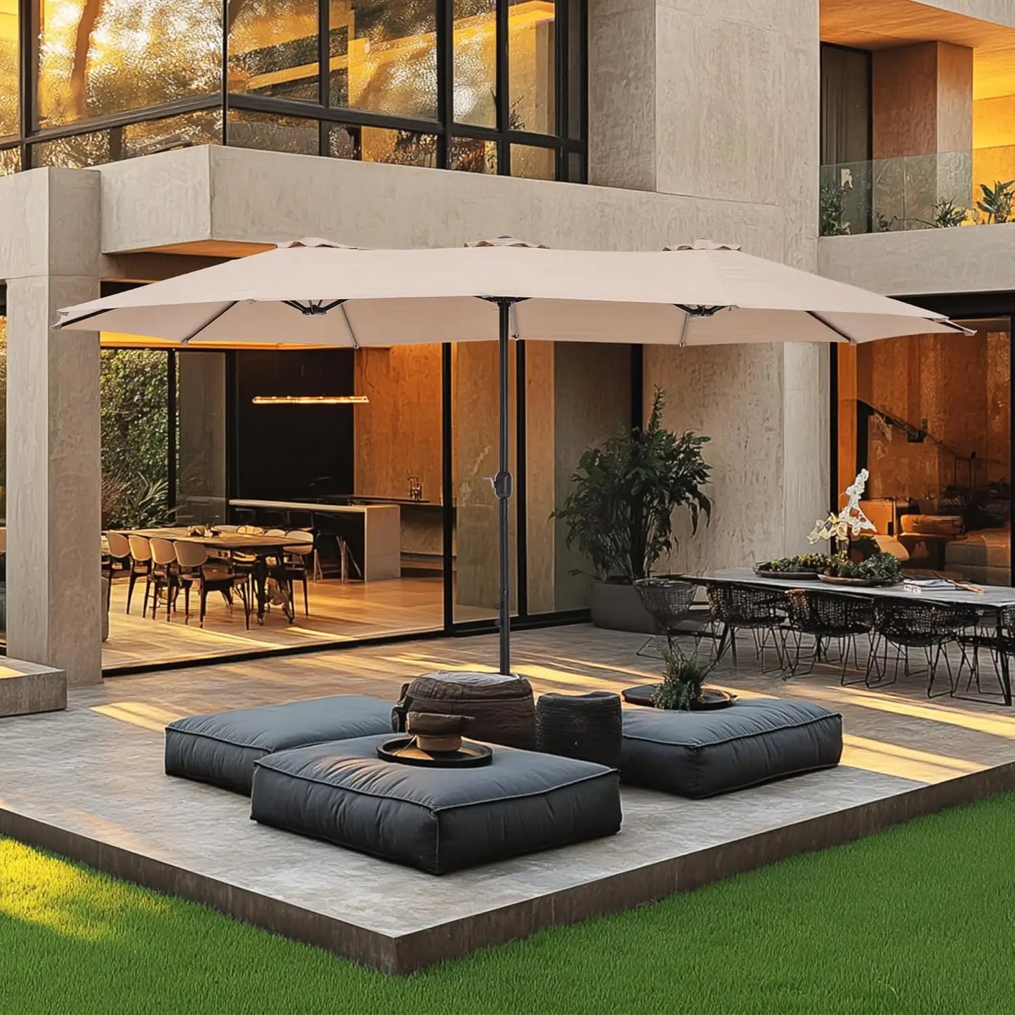 HUANZHUANG Double Sided Patio Umbrella With Base Included