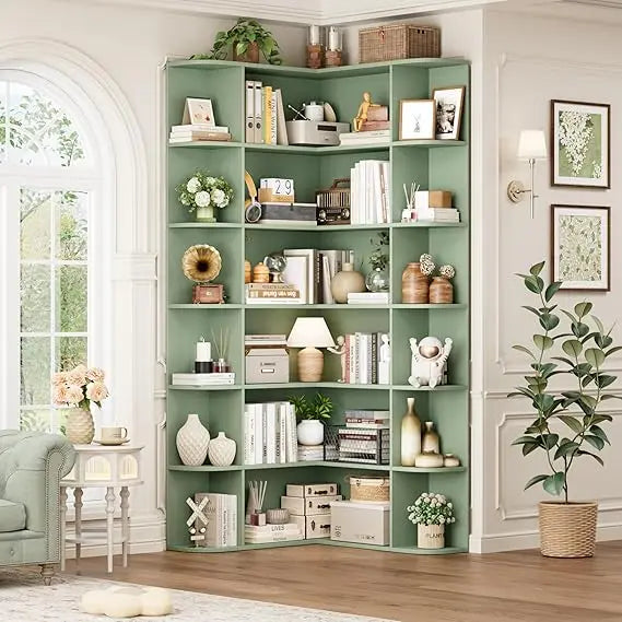 6-Tier Corner Bookshelf With Open Storage For Home Office
