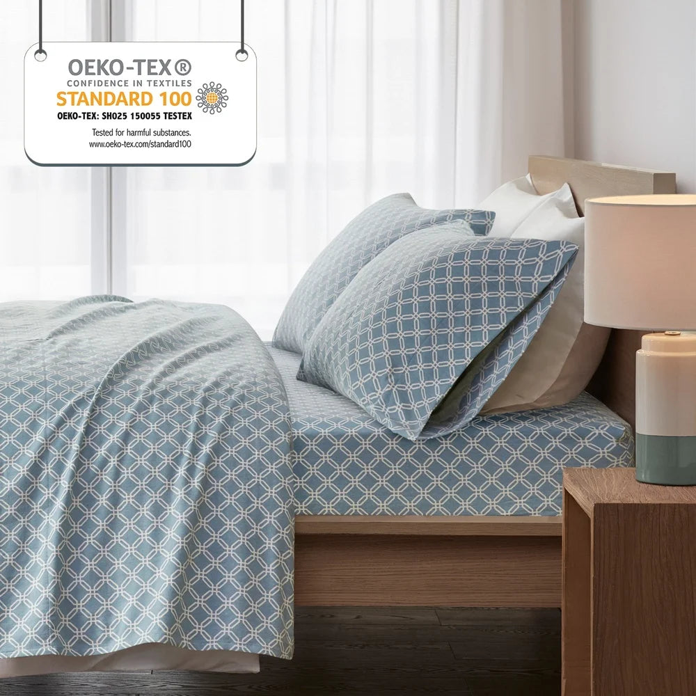 DUTRIEUX Geometric Cotton Flannel Sheet Set 4 Piece