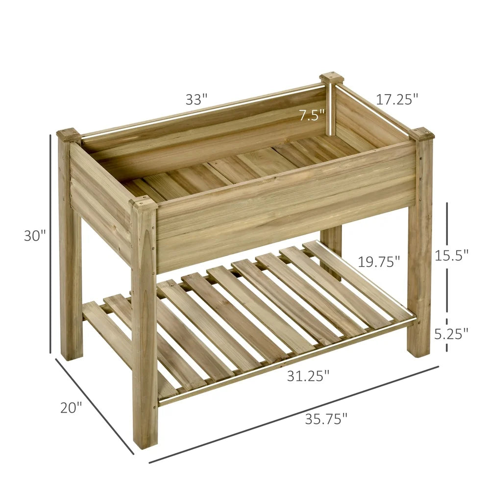 XMSJ Elevated Wooden Garden Bed Planter With Storage Shelf