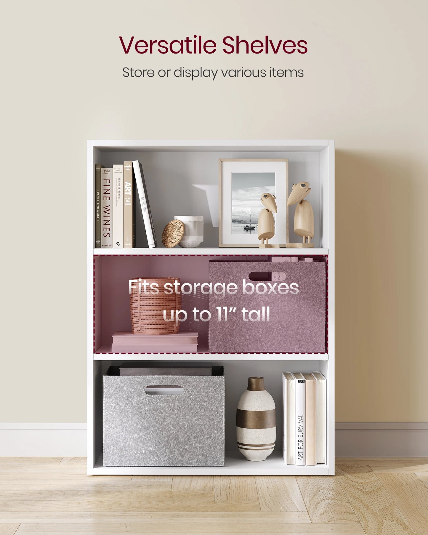 VASAGLE CUSTOS 3-Tier Bookshelf Open Storage for Living Room