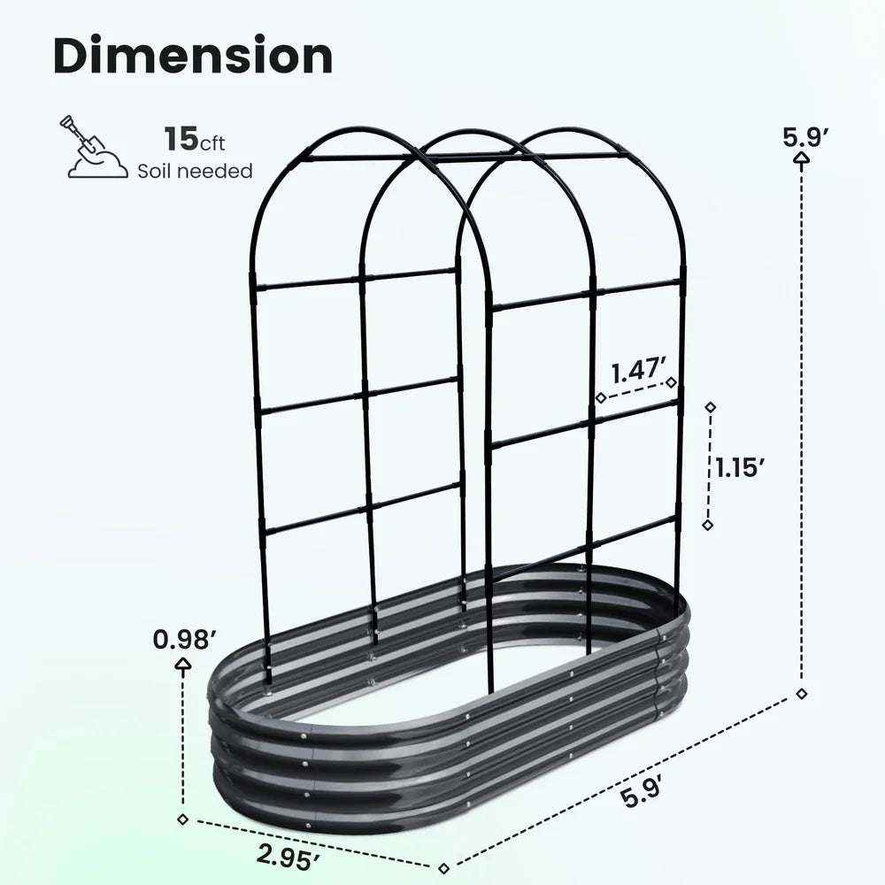 XMSJ Galvanized Steel Raised Garden Bed With Arched Trellis